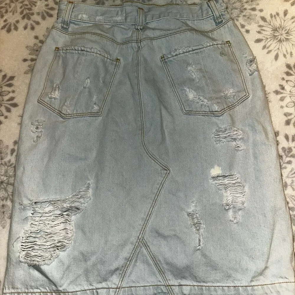 Rag & Bone Shred Denim Mini Skirt Shredded Norte Light Wash Distressed High Rise
